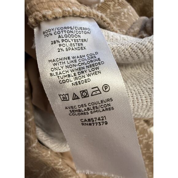 Ann Taylor Dress Textured Geo Pattern Pants Ankle Tan Ivory Cotton Blend L 87-12 - Picture 14 of 15